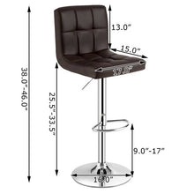 Load image into Gallery viewer, Set of 2 Modern Adjustable Height Barstools with Brown PU Leather Swivel Seat