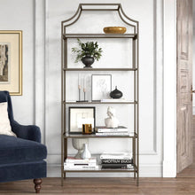 Load image into Gallery viewer, Elegant Bronze Metal Display Rack Etagere Bookcase with 5 Glass Storage Shelves