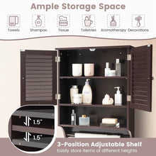 Load image into Gallery viewer, Brown Wall-Mounted Bathroom Medicine Cabinet with Louver Doors and Towel Bar