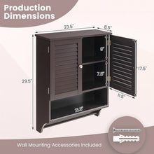Load image into Gallery viewer, Brown Wall-Mounted Bathroom Medicine Cabinet with Louver Doors and Towel Bar