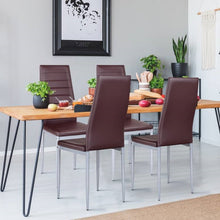 Load image into Gallery viewer, Set of 4 Modern High Back Brown PVC Leather Dining Chairs with Metal Legs