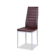 Load image into Gallery viewer, Set of 4 Modern High Back Brown PVC Leather Dining Chairs with Metal Legs