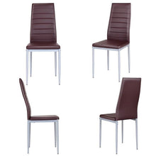 Load image into Gallery viewer, Set of 4 Modern High Back Brown PVC Leather Dining Chairs with Metal Legs