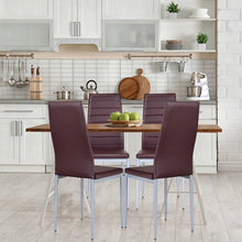 Load image into Gallery viewer, Set of 4 Modern High Back Brown PVC Leather Dining Chairs with Metal Legs