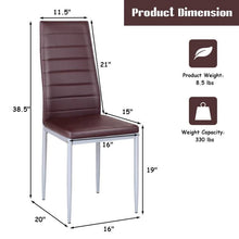 Load image into Gallery viewer, Set of 4 Modern High Back Brown PVC Leather Dining Chairs with Metal Legs