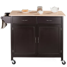 Load image into Gallery viewer, Brown Kitchen Island Storage Cart with Wood Top and Casters