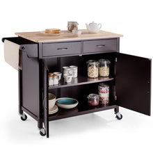 Load image into Gallery viewer, Brown Kitchen Island Storage Cart with Wood Top and Casters