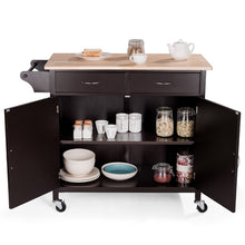 Load image into Gallery viewer, Brown Kitchen Island Storage Cart with Wood Top and Casters