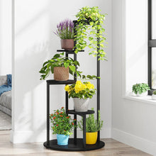 Load image into Gallery viewer, 5-Tier Indoor Plant Stand with Black Metal Frame and Brown Wood Finish Shelves