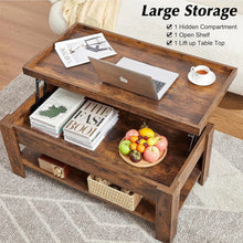 Load image into Gallery viewer, Modern Lift Top Coffee Table with Storage Shelf in Brown Wood Finish