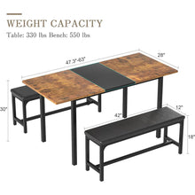 Load image into Gallery viewer, Modern 3-Piece Dining Set with Expandable Kitchen Table and 2 Backless Benches