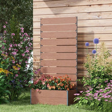 Load image into Gallery viewer, Raised Garden Bed Planter with Slatted Fence Trellis in Brown Wood Finish
