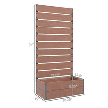 Load image into Gallery viewer, Raised Garden Bed Planter with Slatted Fence Trellis in Brown Wood Finish