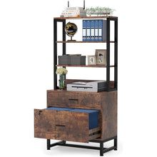 Load image into Gallery viewer, Home Office Lockable 2 Drawer Filing Cabinet Bookshelf in Brown Wood Finish