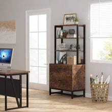 Load image into Gallery viewer, Home Office Lockable 2 Drawer Filing Cabinet Bookshelf in Brown Wood Finish