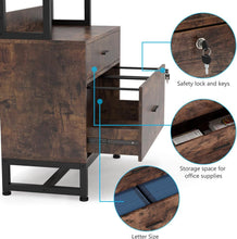 Load image into Gallery viewer, Home Office Lockable 2 Drawer Filing Cabinet Bookshelf in Brown Wood Finish