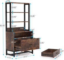 Load image into Gallery viewer, Home Office Lockable 2 Drawer Filing Cabinet Bookshelf in Brown Wood Finish