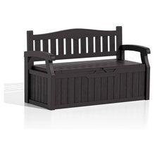 Load image into Gallery viewer, Heavy Duty Brown Plastic Outdoor Storage Garden Bench Patio Deck Box