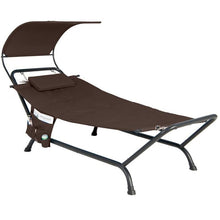 Load image into Gallery viewer, Brown Outdoor Hammock Style Chaise Lounge Chair Cot with Canopy and Storage Bag