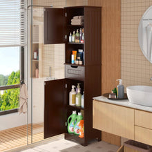 Load image into Gallery viewer, Dark Brown Bathroom Linen Cabinet Tower with 2 Doors Storage Drawer and Shelf