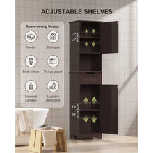 Load image into Gallery viewer, Dark Brown Bathroom Linen Cabinet Tower with 2 Doors Storage Drawer and Shelf