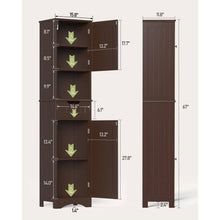 Load image into Gallery viewer, Dark Brown Bathroom Linen Cabinet Tower with 2 Doors Storage Drawer and Shelf