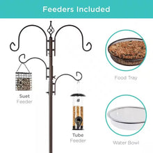 Load image into Gallery viewer, Complete Bird Feeder Set with Bronze Metal Stand Suet Water Bowl Tube and Tray