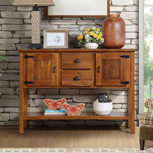 Load image into Gallery viewer, Solid Wood Farmhouse Console Table Buffet Cabinet with Storage Drawers in Brown