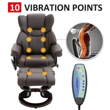 Load image into Gallery viewer, Adjustable Brown Faux Leather Remote Massage Recliner Chair w/ Ottoman