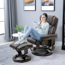 Load image into Gallery viewer, Adjustable Brown Faux Leather Remote Massage Recliner Chair w/ Ottoman