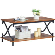 Load image into Gallery viewer, Modern Industrial Black Metal Brown Wood Coffee Table with Lower Storage Shelf