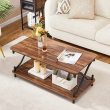 Load image into Gallery viewer, Modern Industrial Black Metal Brown Wood Coffee Table with Lower Storage Shelf