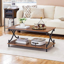 Load image into Gallery viewer, Modern Industrial Black Metal Brown Wood Coffee Table with Lower Storage Shelf