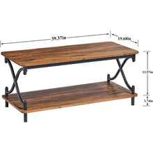 Load image into Gallery viewer, Modern Industrial Black Metal Brown Wood Coffee Table with Lower Storage Shelf