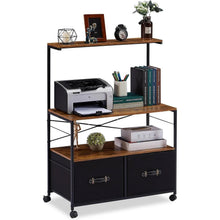 Load image into Gallery viewer, Industrial Metal Wood Printer Stand File Cabinet with Fabric Drawers