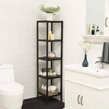 Load image into Gallery viewer, Brown Bamboo Wood 4-Shelf Versatile Storage Unit Rack Narrow Bookcase
