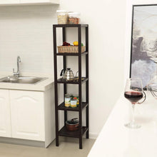 Load image into Gallery viewer, Brown Bamboo Wood 4-Shelf Versatile Storage Unit Rack Narrow Bookcase