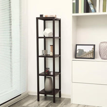 Load image into Gallery viewer, Brown Bamboo Wood 4-Shelf Versatile Storage Unit Rack Narrow Bookcase