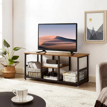 Load image into Gallery viewer, Industrial Modern Metal Wood TV Stand with Media Storage Shelf