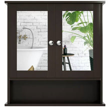 Load image into Gallery viewer, Brown Wooden Bathroom Wall / Medicine Cabinet with Mirrored Doors and Shelf