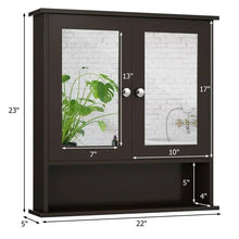 Load image into Gallery viewer, Brown Wooden Bathroom Wall / Medicine Cabinet with Mirrored Doors and Shelf