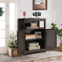 Load image into Gallery viewer, Brown Farmhouse Bathroom Linen Cabinet with Louvered Doors and Open Shelf