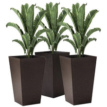 Load image into Gallery viewer, Set of 3 - Brown Faux Rattan Plastic Tall Large Flower Pots