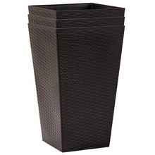 Load image into Gallery viewer, Set of 3 - Brown Faux Rattan Plastic Tall Large Flower Pots