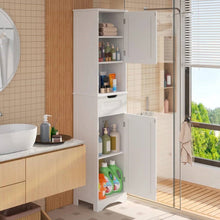 Load image into Gallery viewer, White Bathroom Linen Cabinet Tower with 2 Doors Storage Drawer and Shelf