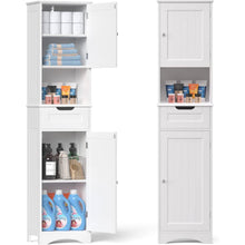 Load image into Gallery viewer, White Bathroom Linen Cabinet Tower with 2 Doors Storage Drawer and Shelf