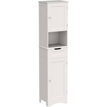 Load image into Gallery viewer, White Bathroom Linen Cabinet Tower with 2 Doors Storage Drawer and Shelf