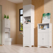 Load image into Gallery viewer, White Bathroom Linen Cabinet Tower with 2 Doors Storage Drawer and Shelf