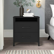 Load image into Gallery viewer, Modern 2-Drawer Nightstand Bedside Table in Black Wood Finish