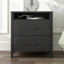 Load image into Gallery viewer, Modern 2-Drawer Nightstand Bedside Table in Black Wood Finish